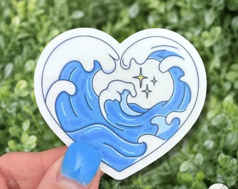 Autocollant cœur vague côtière | Cadeau pour les amoureux de la plage et de l'océan