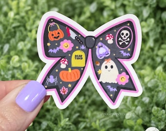 Autocollant nœud papillon Halloween : Décalcomanie fantôme gothique pastel rose et noir