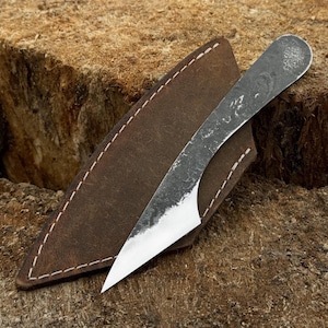 Kiridashi Knife with Leather Cover. Marking Japanese Knife. Carbon Steel 52100. Woodworking Knife. Beginners Tool. Utility Kiridashi Knife.