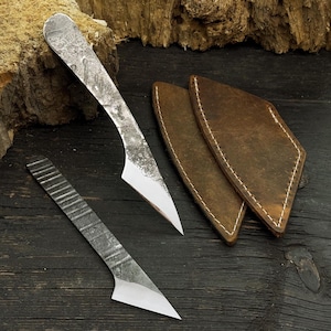 Kiridashi Knife Set 2-Piece. Woodworking. Leather Craft. Carbon Steel 52100. Utility Kiridashi Knives. Marking Knife. with Leather Covers