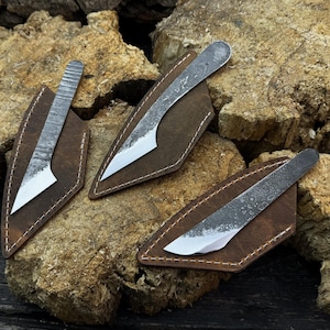 Hand Forged Kiridashi Knives. Set 3-Piece. Skinning Knife. Wood Carving Tools. Leatherworking Knives. Cutting Leather Tools. Gift for Him.