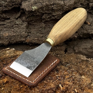 Hand-Forged Straight Skiving Knife. Leatherworking Tool. Ergonomic Ash Handle. 52100 Steel Blade. Cutting Leather Tools. Leather Craft Knife