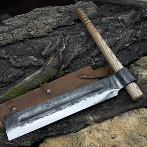 Splitting Froe with Leather Cover – 52100 High Carbon Steel Blade & Ash Wood Handle – Hand-Forged Log Splitting Tool – Tool for Carpenter.