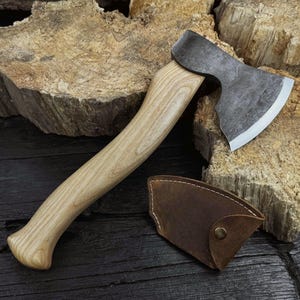 Hand-Forged Carving Axe with Cover – 52100 Carbon Steel Blade & Ash Handle – Sculpting Hatchet, Axe for Roughing, Traditional Woodworking.