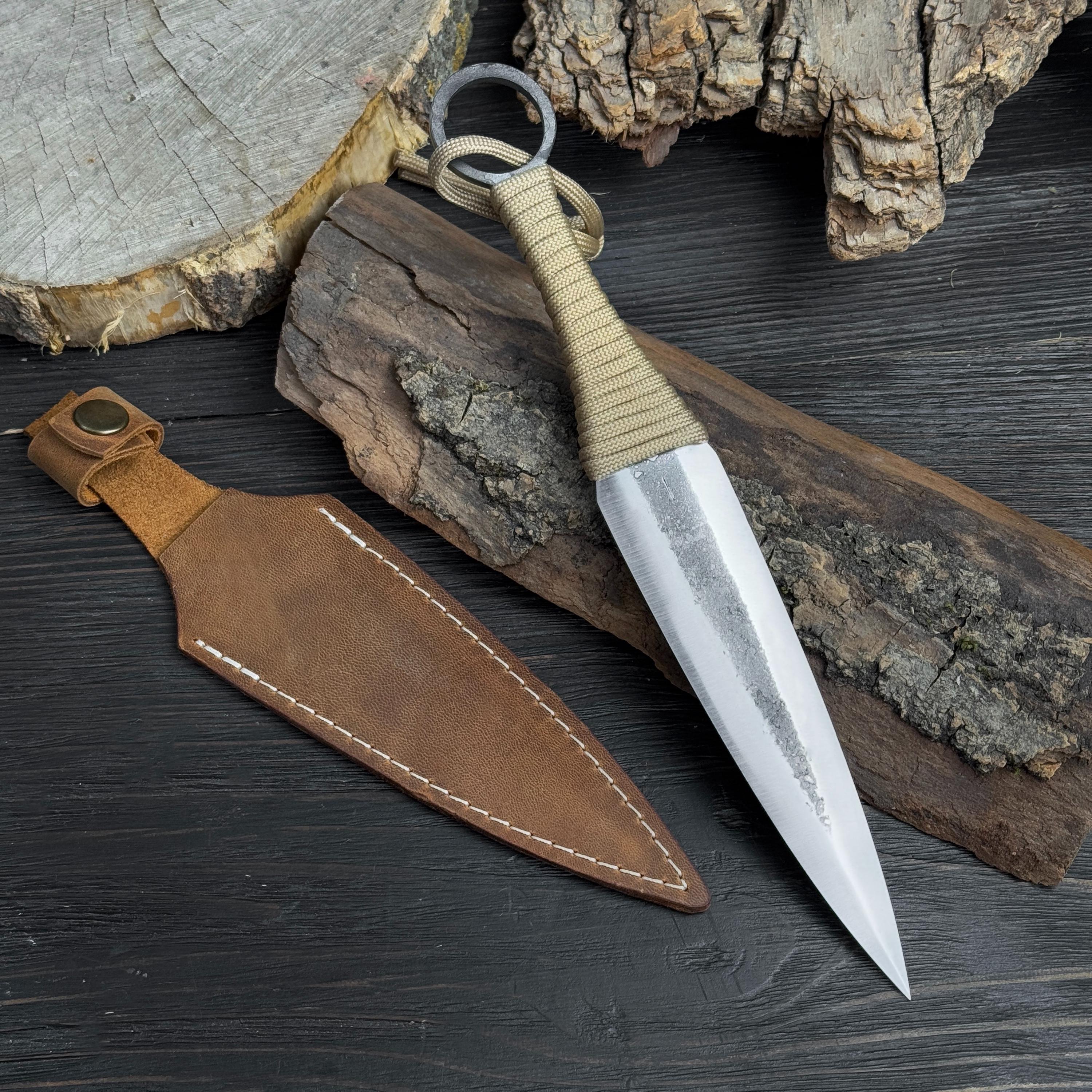 Throwing Knife With Leather Cover – Hand-forged Carbon Steel Blade