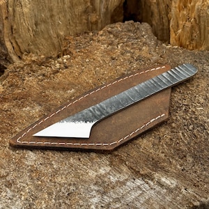 Hand Forged Kiridashi Knife with Cover. Leatherworking and Woodworking Knife. Carbon Steel. Wood Carving Knife. Utility Kiridashi Knife.