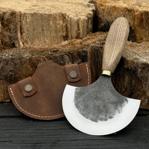 Forged Leather Round Knife with Cover. Cutting Leather Tool. Ergonomic Ash Handle. Leatherworking Blade. Skiving Knife. Gift for Beginners.