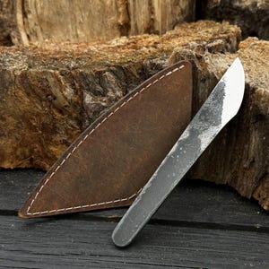 Hand Forged Kiridashi Knife with Leather Cover. Marking Knife with Rounded Blade. Carbon Steel. Leatherworking Tool. Utility Knife. Gift Dad