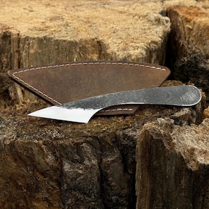 Hand-Forged Kiridashi Knife. Marking Japanese Knife with Leather Cover. Carbon Steel Blade. Woodworking Knife. Leather Knife. Utility Knife.