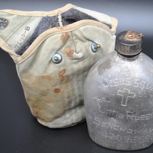 Amazing WWII Pacific Theater Trench Art Canteen & Cover with History