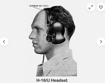May include: A black and white profile illustration of an H-16/U headset worn on a head. The headset features a prominent ear cup and a headband labeled with the text HEADBAND MX-175/U. The base of the image includes the text H-16/U Headset.