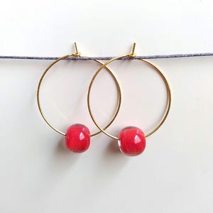 Glass earrings hoops red, handmade glass beads