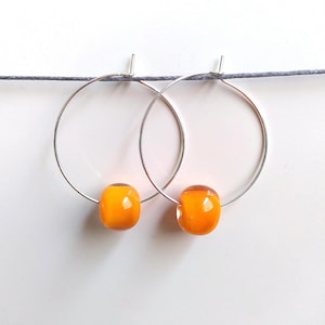 Glass earrings hoops orange, handmade glass beads