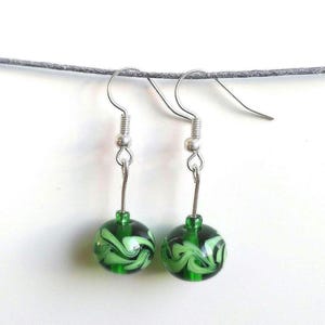 Glass earrings floral dark green handmade glass beads
