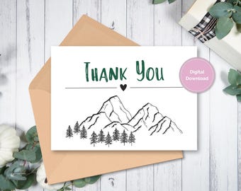 Mountain Theme Thank You Card, Wedding Thank You Card, Bridal Shower Thank You Card, Woodland Thank You Card