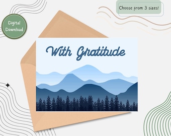 MOUNTAIN SKYLINE thank you GRATITUDE card, Wedding Thank You Card, Bridal Shower Thank You Card, Woodland thank you, Forest thank you