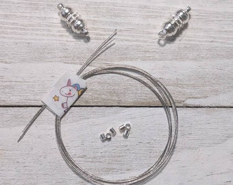 2 Necklace hardware kit, magnetic clasp necklace kit, necklace findings, necklace beading wire, childrens safety clasp
