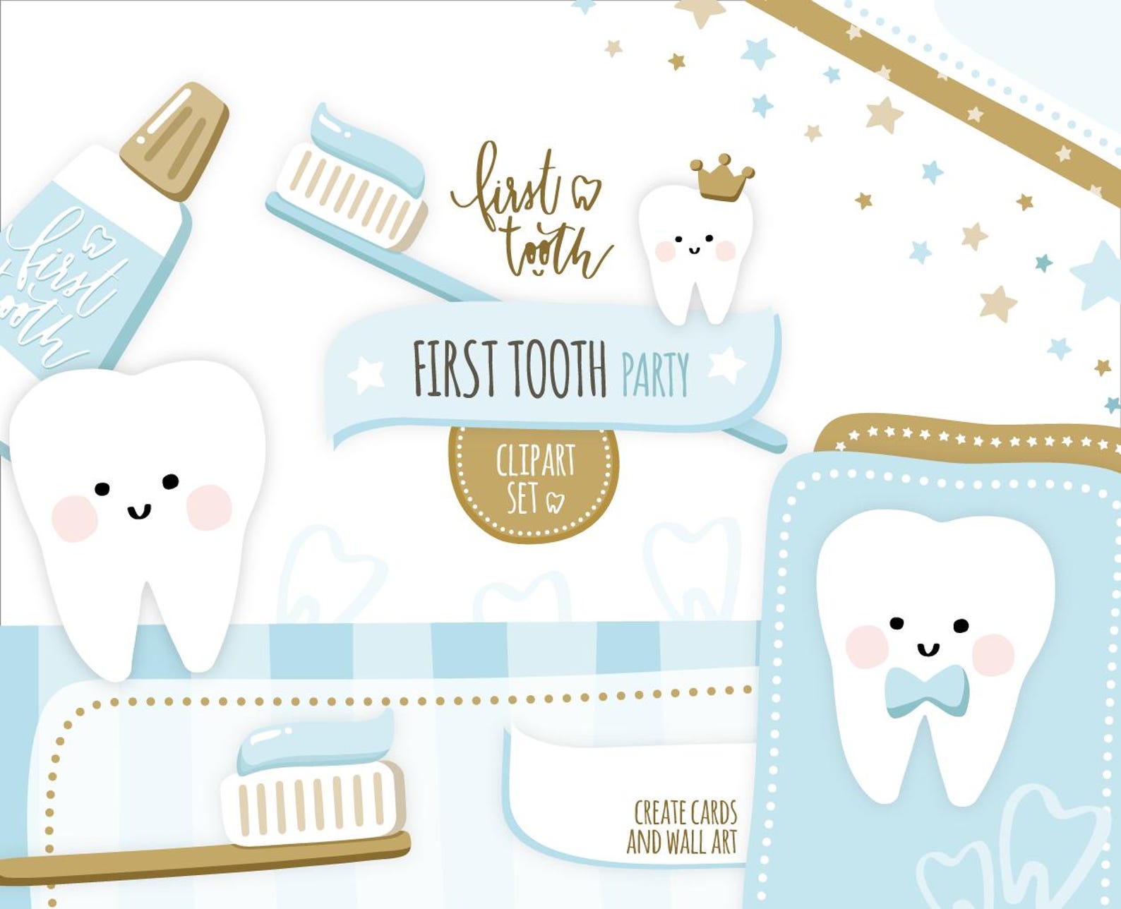Baby Boy FIRST TOOTH Clipart. Party Clip Art to Create Cards ...