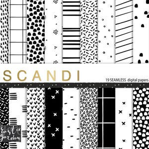 Skandinaviskt svartvitt digitalt papper. Skandinaviska geometriska abstrakta sömlösa minimalistiska mönster att trycka på tyg, skapa konstdekor för barnrum