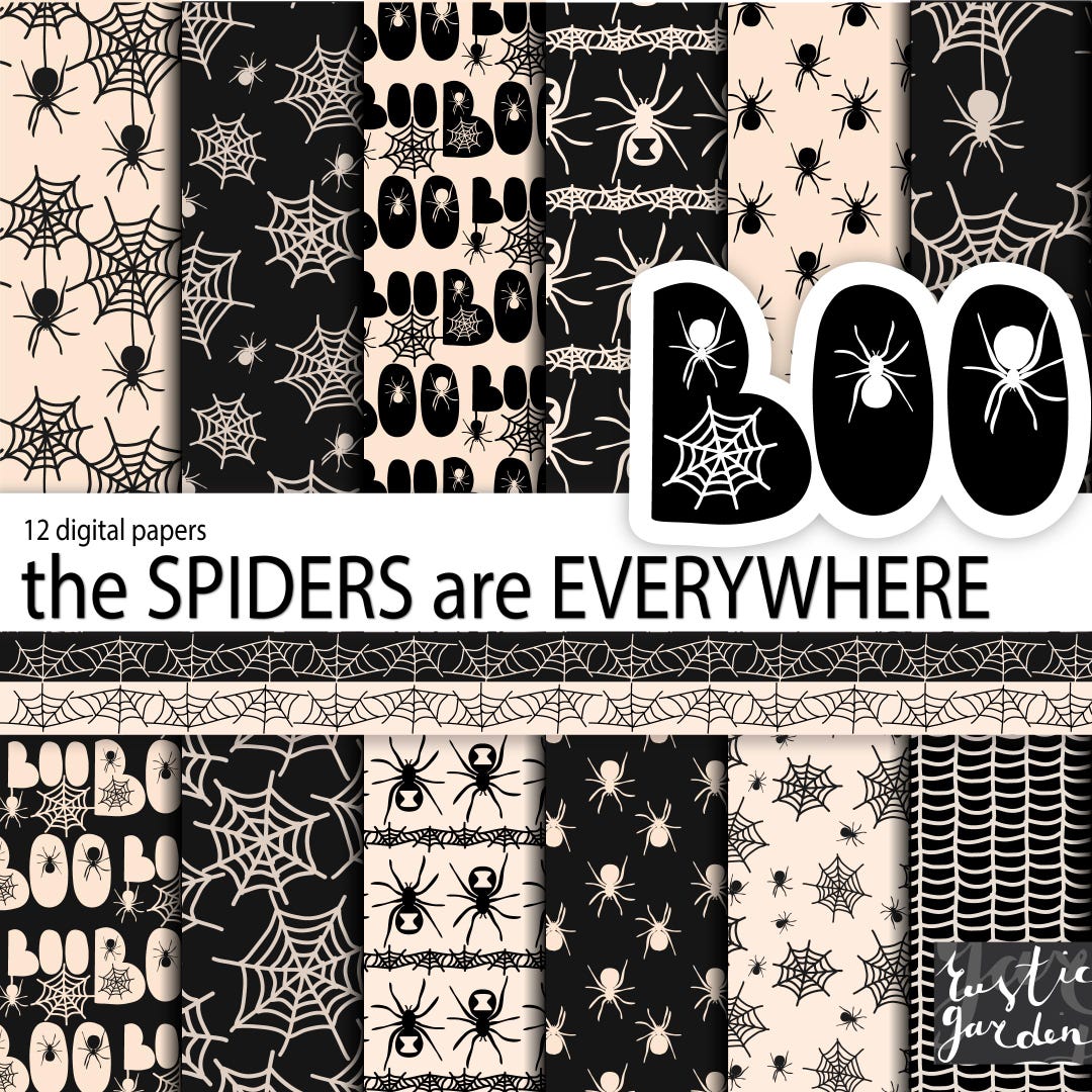 Halloween Spider Web Seamless Pattern Set. Spiders Black Digital Paper ...