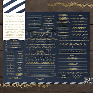 Lot de 117 bordures dorées de luxe, éléments décoratifs, séparateurs de texte victoriens, cadres clipart noirs pour invitations de mariage ou de fiançailles