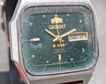 Reloj de caballero vintage Orient automático con movimiento de día y fecha No. 46941A, fabricado en Japón, envío gratuito.