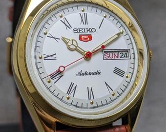 Klasyczny męski zegarek Seiko 5 automatic Day Date Movement nr 6309A, wyprodukowany w Japonii, z bezpłatną wysyłką.