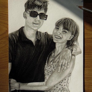 Graphite pencil portrait, Drawing portrait from photo, Custom hand drawn gift idea, Family portrait, Present for girlfriend, boyfriend, Art