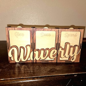 Personalized Give Save Spend Bank for Kids | Custom Bubinga Wood Faceplate | Magnetic Triple Money Bank | Teach Kids to Save Money | Financi