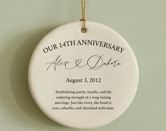 14th Anniversary Ornament, Ivory Anniversary Gifts, 14 Years Married, Milestone Couple, Wedding Anniversary, Keepsake Ornament Husband Wife