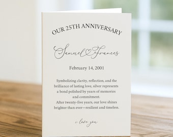 Carte 25e anniversaire, cadeau d'anniversaire en argent pour femme ou mari, souvenir de mariage personnalisé, idée cadeau mariage 25 ans pour elle et lui