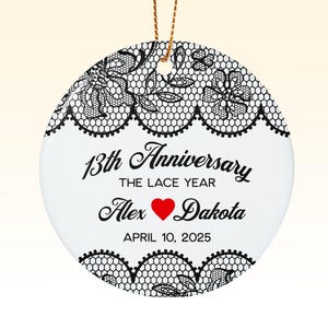 13th Anniversary Ornament, Lace Anniversary Gifts, 13 Years Married, Milestone Couple, Wedding Anniversary, Keepsake Ornament For Parents