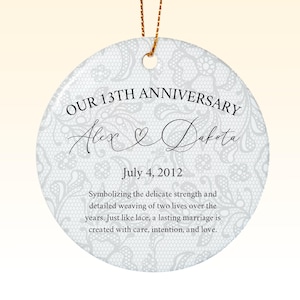 13th Anniversary Ornament, Lace Anniversary Gifts, 13 Years Married, Milestone Couple, Wedding Anniversary, Keepsake Ornament For Parents