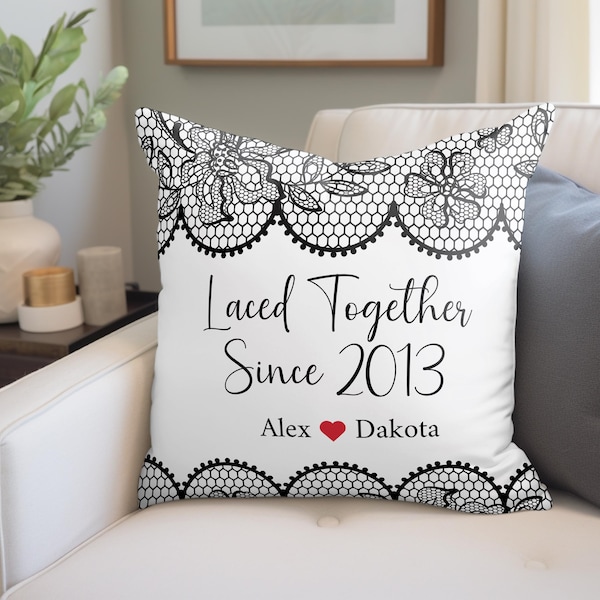 Oreiller du 13e anniversaire, cadeau d'anniversaire de dentelle pour femme ou mari, souvenir de mariage personnalisé, idée cadeau mariage 13 ans pour elle et lui
