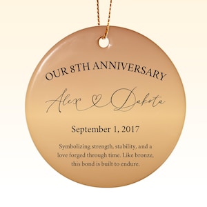 8th Anniversary Ornament, Bronze Anniversary Gift For Wife Or Husband, Personalized Wedding Keepsake, 8 Year Marriage Gift Idea For Him Her