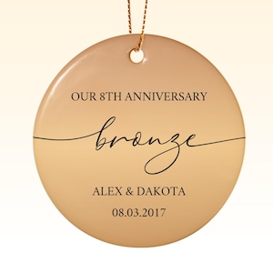 8th Anniversary Ornament, Bronze Anniversary Gift For Wife Or Husband, Personalized Wedding Keepsake, 8 Year Marriage Gift Idea For Him Her