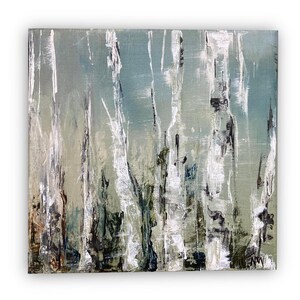 Bouleaux I, peinture sur toile, 20 x 20 cm, mini tableau, tableau abstrait, décoration murale, tableau bouleau, pièce unique