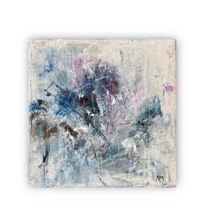 Petit Abstract II, peinture sur toile, 20 x 20 cm, mini tableau, tableau abstrait, bleu sur blanc, décoration murale, pièce unique