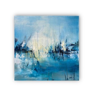 Petit paysage aquatique abstrait en bleu, peinture sur toile, 30 x 30 cm, peinture abstraite, décoration murale, pièce unique, peinture originale, acrylique