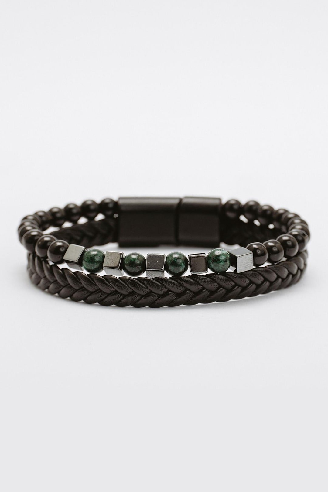 Vegan Leather Braided Bracelet With Hematite and Green Jade for Health - Etsy Türkiye