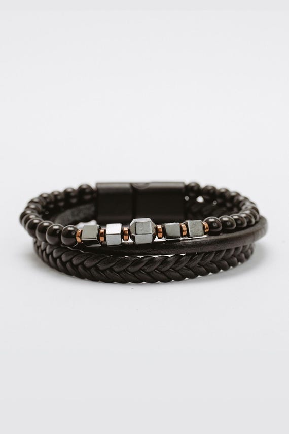 Genuine Leather Black Strap Five-strand Braided Bracelet With