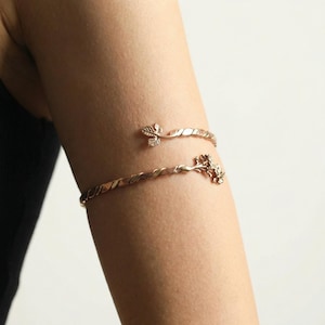 Leaf Upper Arm Cuff, Adjustable Copper Open Band with Twisted Detail