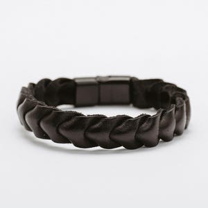 Zwart gevlochten leren armband voor heren, gedraaide leren armband, armband met magnetische sluiting, mannelijk cadeau voor hem, minimalistische herensieraden