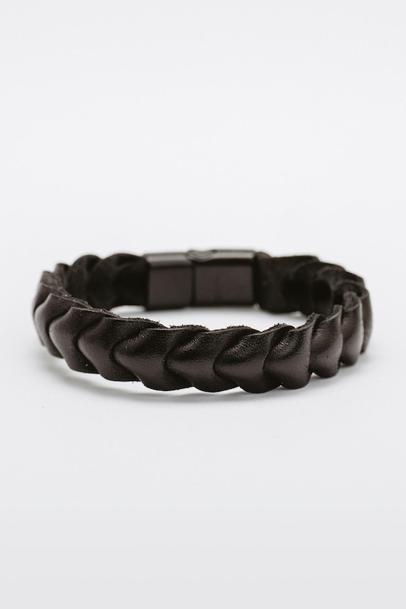 Genuine Leather Braided Bracelet For Men & Women - Black, Handmade, Unisex, Clasp Closure