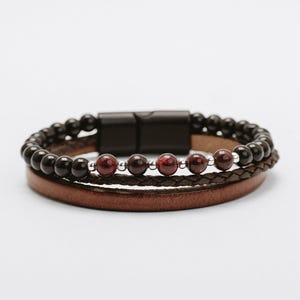 Brown Strap Woven Tube Natural Stone Bracelet Hand Made