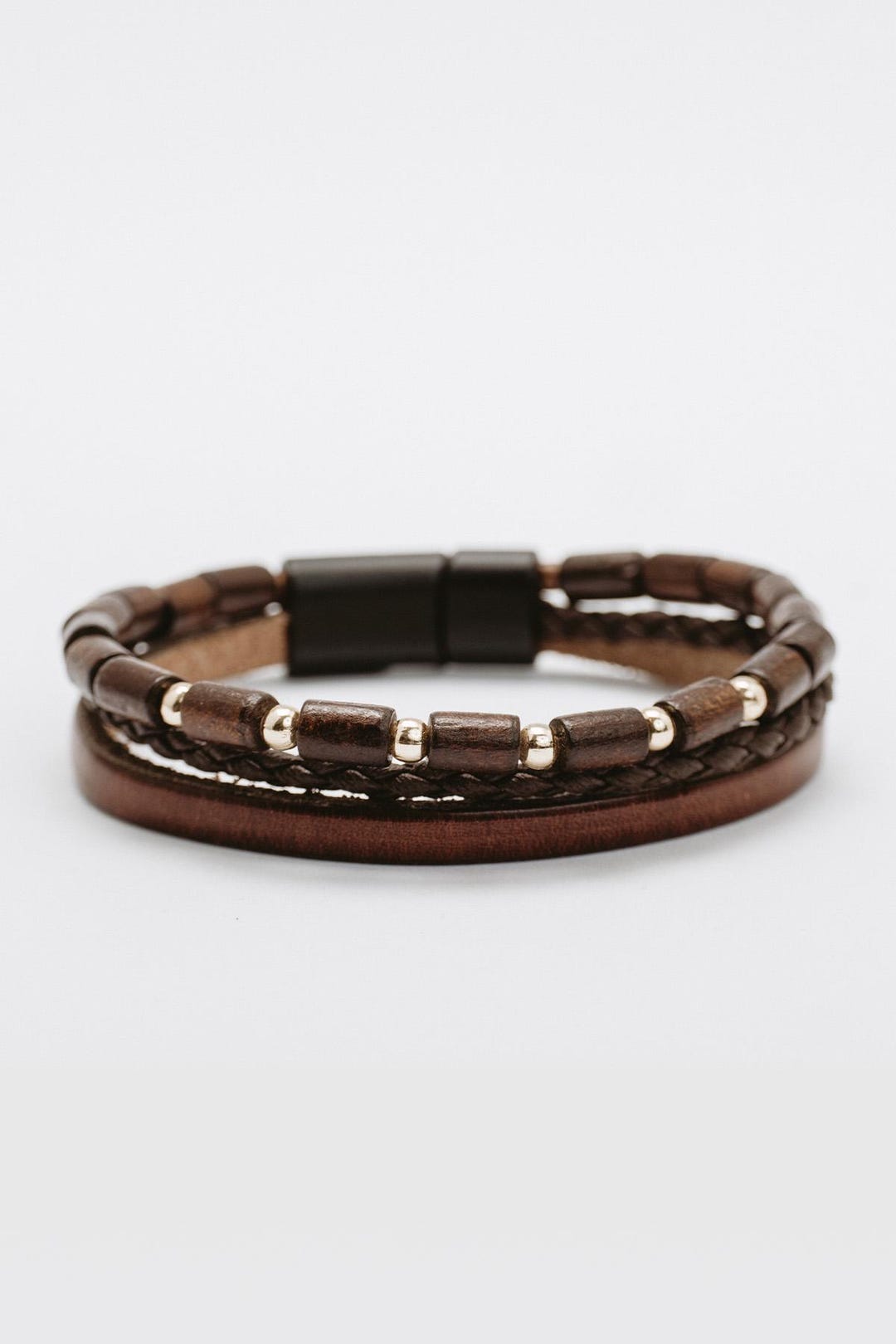 Genuine Leather Brown Striped Tube Weave Bracelet With Oval Wood Accent - Etsy Türkiye