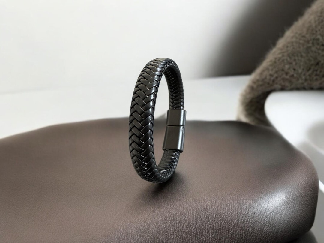 Black Braided Vegan Leather Bracelet: Unisex Style - Etsy Türkiye