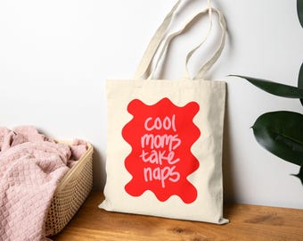 Cool Moms Take Naps Cotton Canvas Tote Bag, Eco-Friendly Shopping Bag, Gift for Mother's Day, Stylish Grocery Bag, Casual Everyday Tote