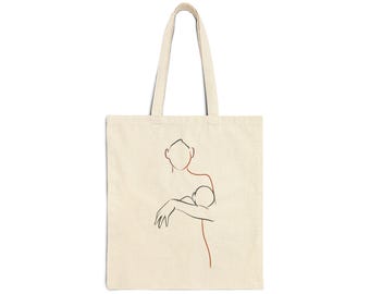 Breastfeeding Art Tote Bag Nursing Mother Canvas Two Color Tote Bag Grocery Shopping Bag Market Tote Design Commuter Tote Bag Everyday Carry