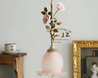 Vintage Rose Pendant Light: Shabby Chic Floral Glass Chandelier